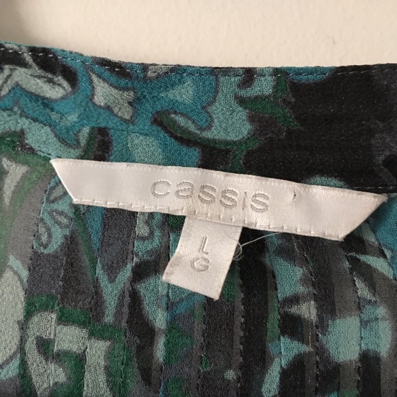 CASSIS Teal Blue Paisley Silk Chiffon Pin Tuck Mini Dress L - Picture 5 of 5